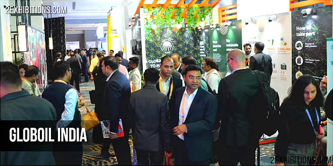 The exhibition spans the entire main hall and connecting foyer at The Westin Mumbai Powai Lake — branded booths, private meeting rooms, country pavilions and the sponsor lounge