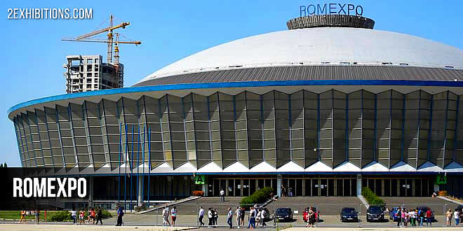 The central pavilion of the exhibition and convention center Romexpo, in northern Bucharest